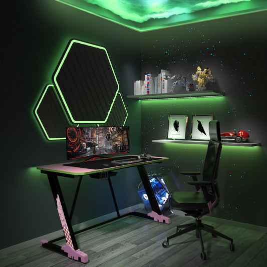Destiny Gaming Desk 55 inch, Pink+Green -Z Shape