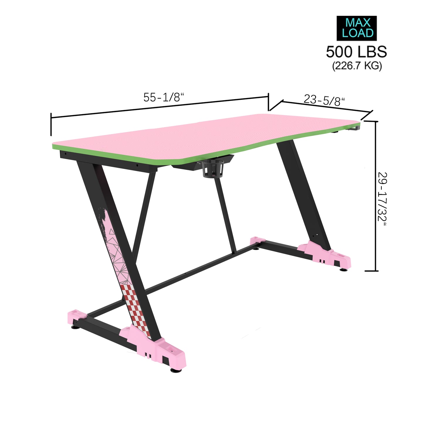 Destiny Gaming Desk 55 inch, Pink+Green -Z Shape