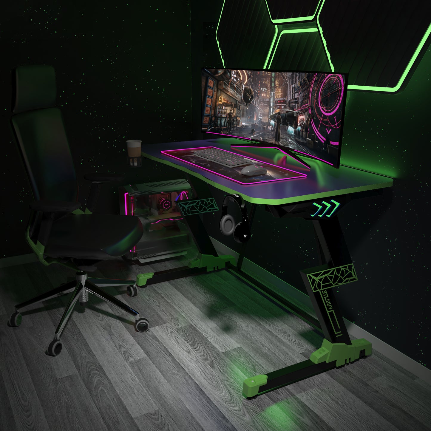 Desiree Gaming Desk 47 inch, Green-L Shape