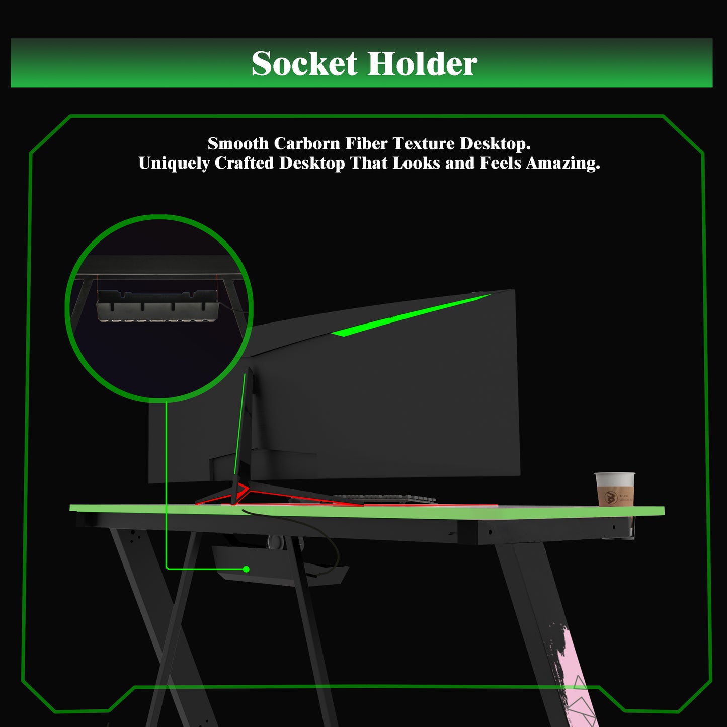 Destiny Gaming Desk 55 inch, Pink+Green -Z Shape