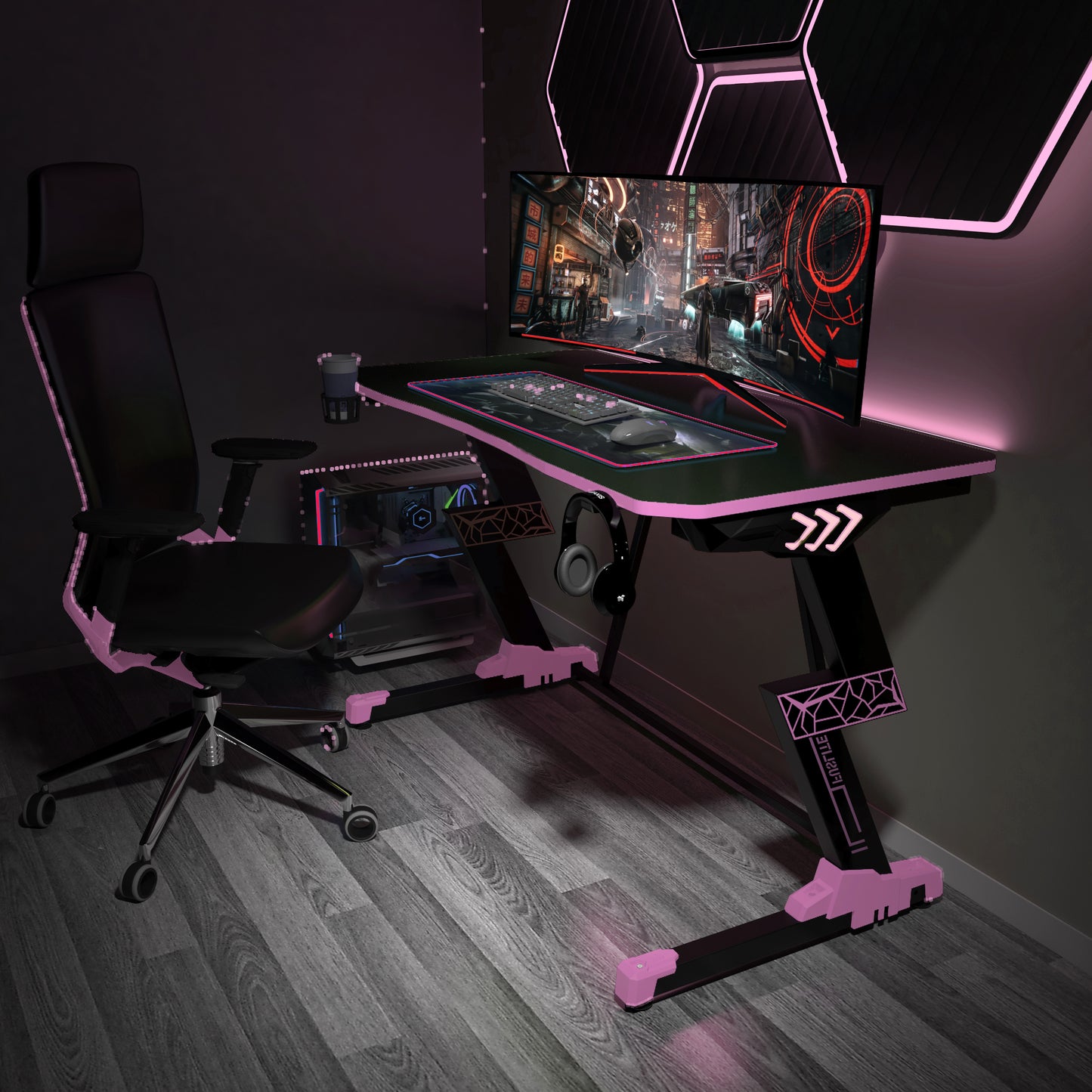 Destiny Gaming Desk 55 inch, Pink-Z Shape