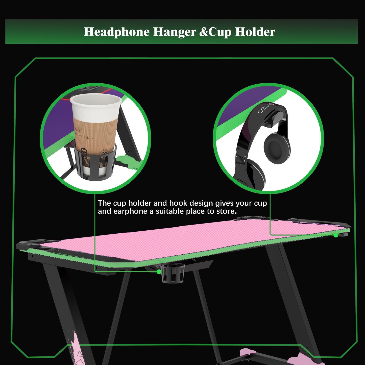 Destiny Gaming Desk 55 inch, Pink+Green -Z Shape